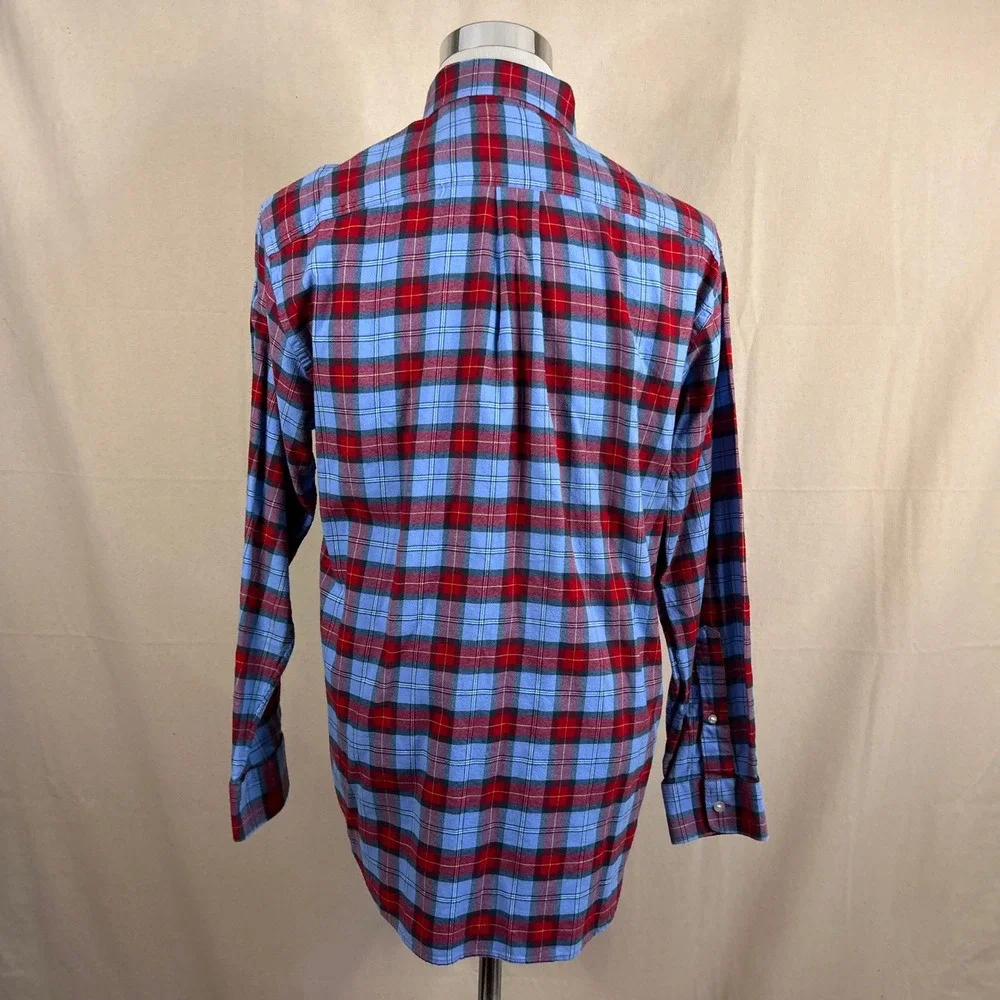 Vineyard Vines Medium Classic Fit Whale Shirt Blue Red Plaid Flannel Cotton Mens